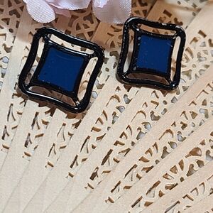 American Vintage Black and Blue Geometric Earrings